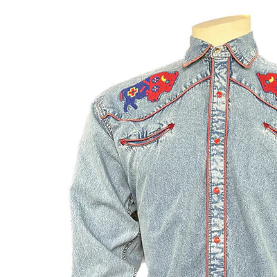 Rockmount Ranch Wear Men's Bison Embroidery Denim Front 