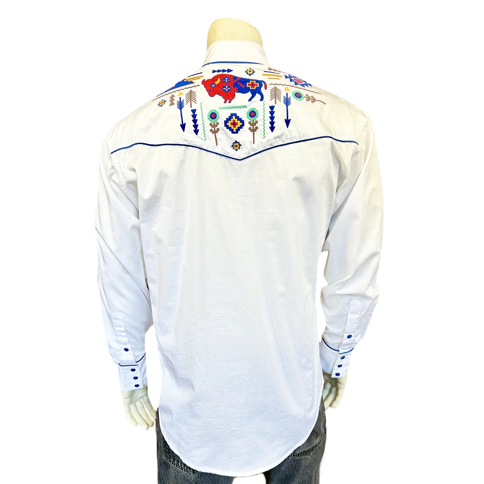 Rockmount Ranch Wear Men's Embroidered Bison White Back #116868