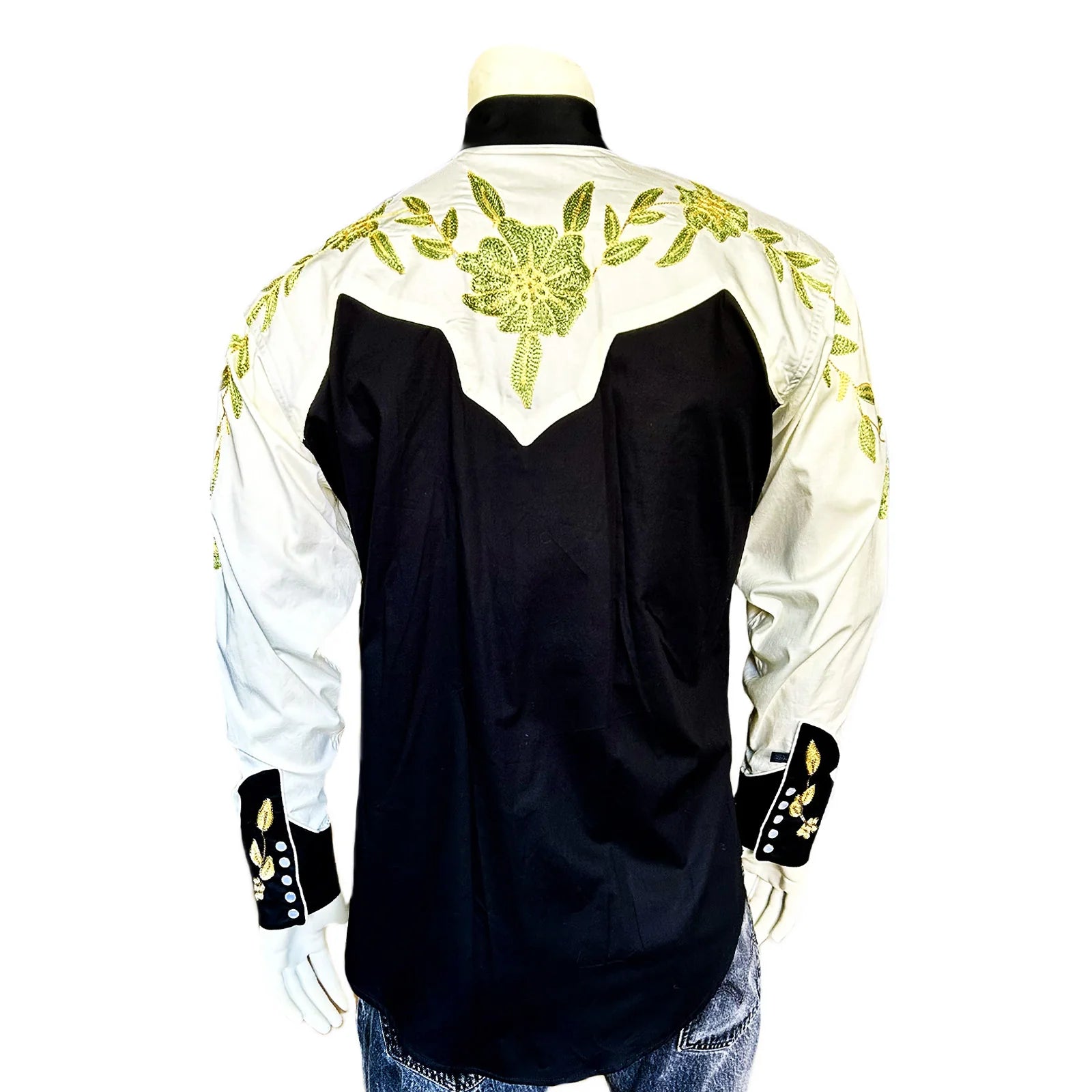 Vintage Inspired Western Shirt Men's Rockmount Ranch Wear 2 Tone Embroidery Back