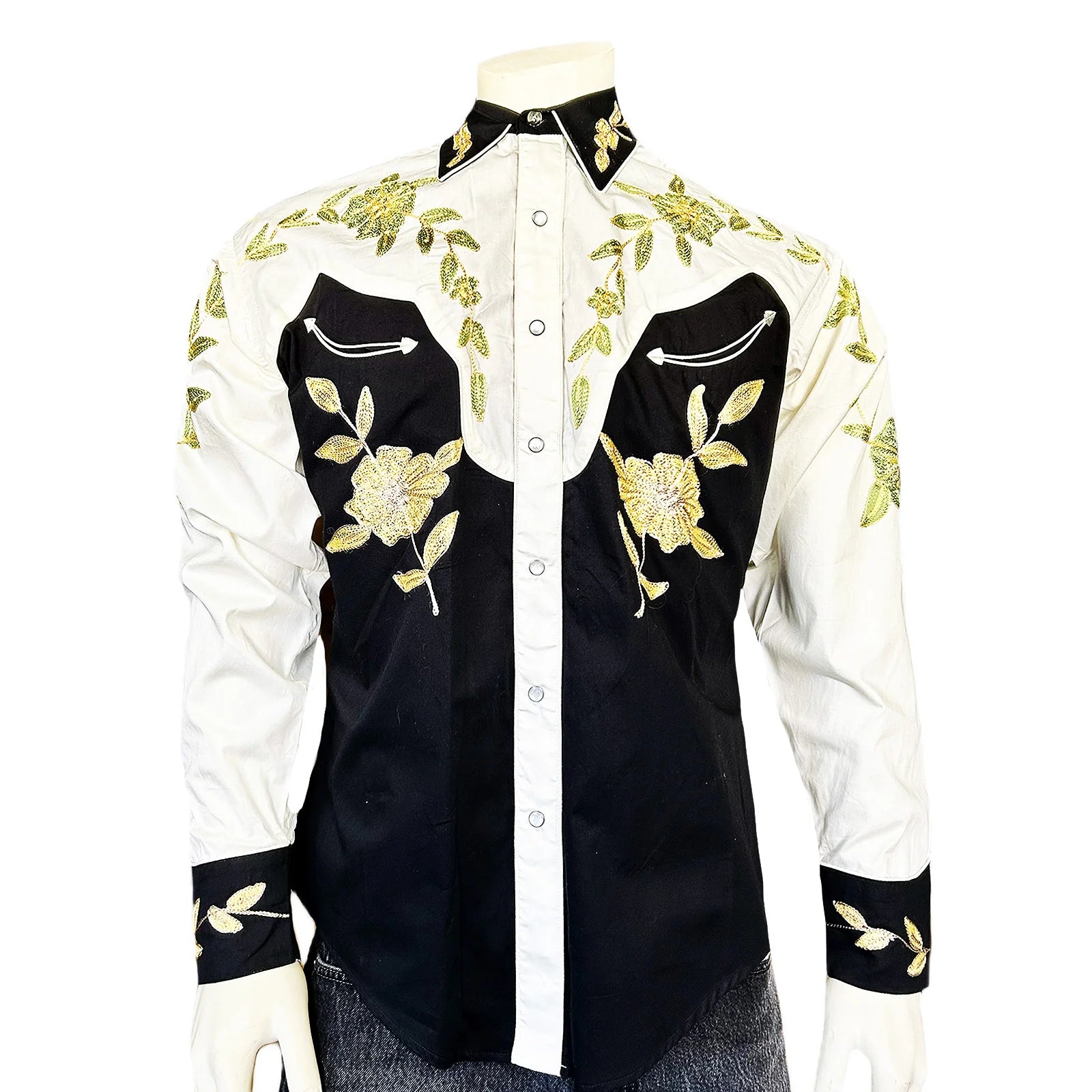 Vintage Inspired Western Shirt Men's Rockmount Ranch Wear 2 Tone Embroidery Front on Model