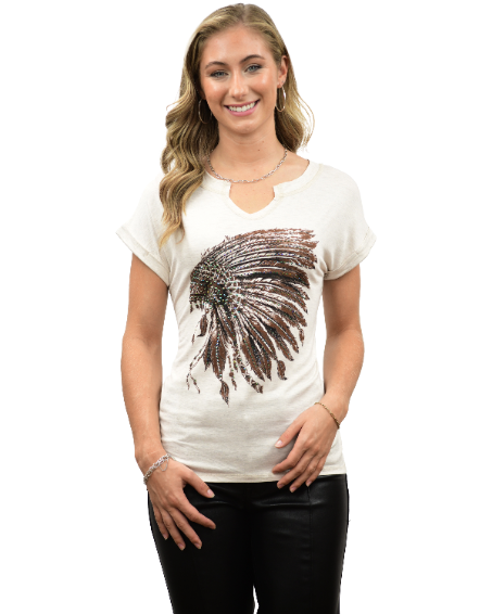 Liberty Wear Women's T-Shirt Battle Headdress Oat Front 