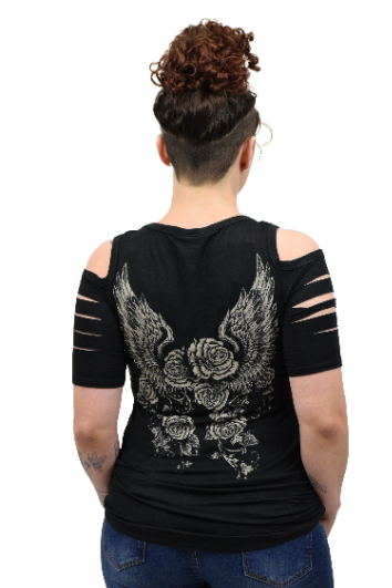 Liberty Wear Ladies' Top Purple Winged Rose Back