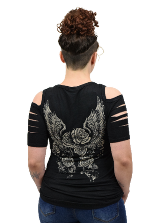 Liberty Wear Ladies' Top Purple Winged Rose Back