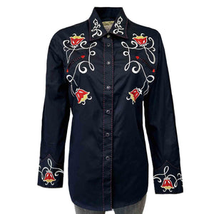 Vintage Inspired Western Shirt Ladies Art Deco Tulip Navy Front