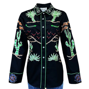 Rockmount Ranch Wear Ladies' Palm Trees Wagon Wheel Shirt Black 