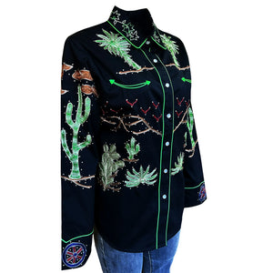 Rockmount Ranch Wear Ladies' Palm Trees Wagon Wheel Shirt Black 