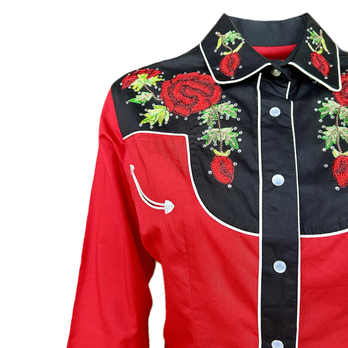 Vintage Inspired Western Shirt Rockmount Nashville Rose Red Front 