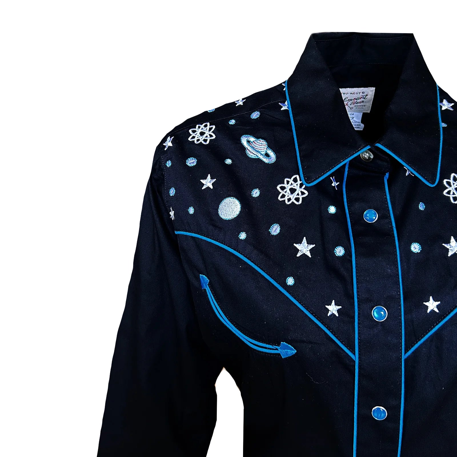 Rockmount Ranch Wear Ladies' Vintage Inspired Western Shirt with Embroidered Planets Front