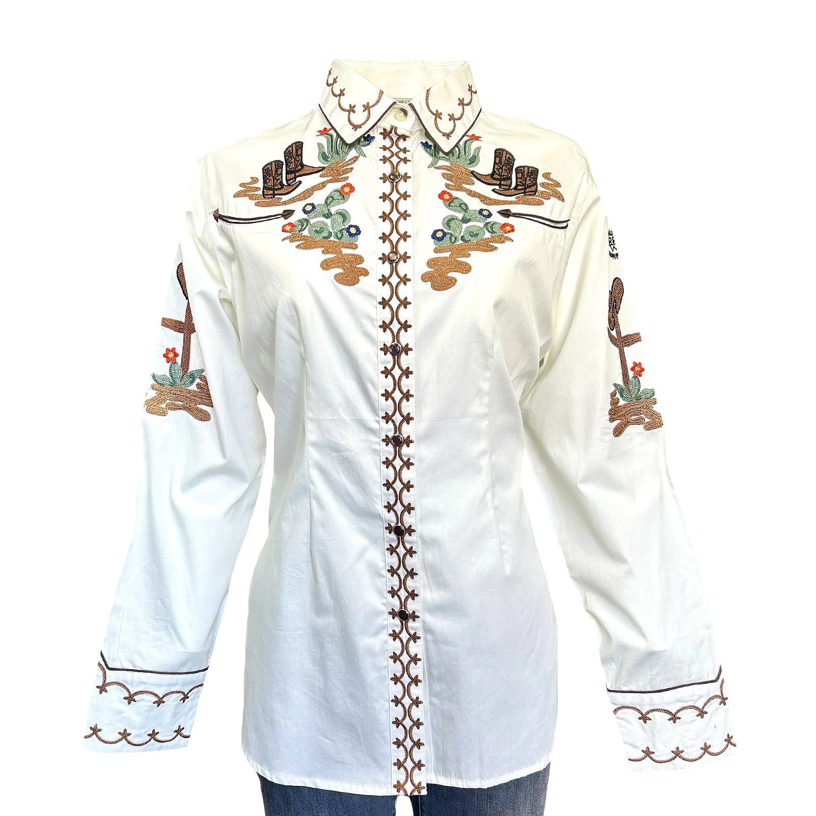 Rockmount Ranch Wear Ladies' Saddles and Boots Ivory Front 