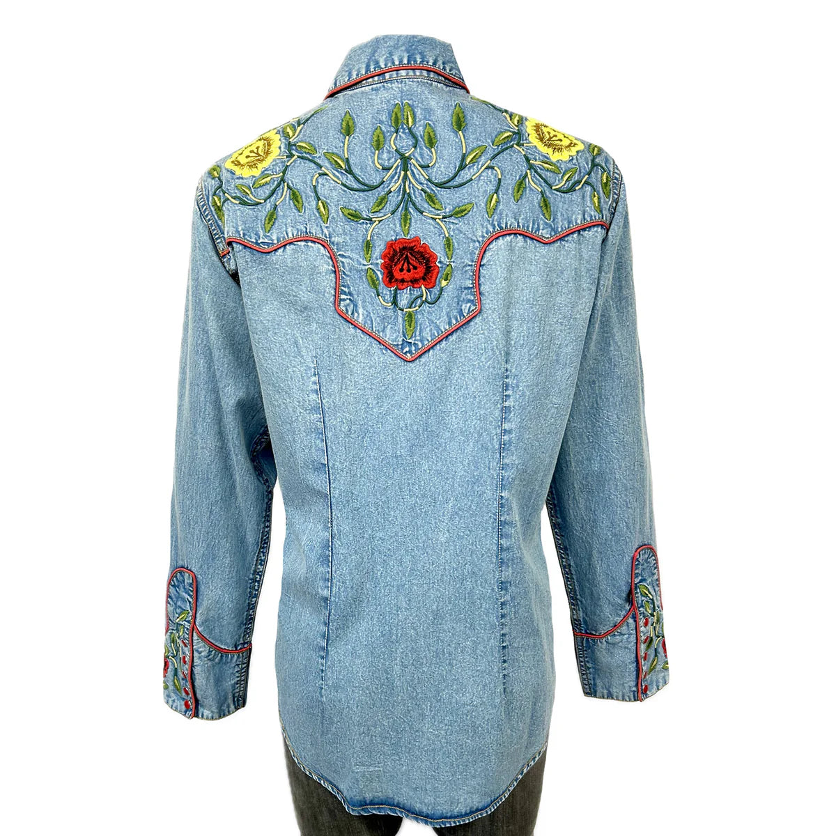 Rockmount Ranch Wear Women's Vintage Western Fancy Floral Denim Front 