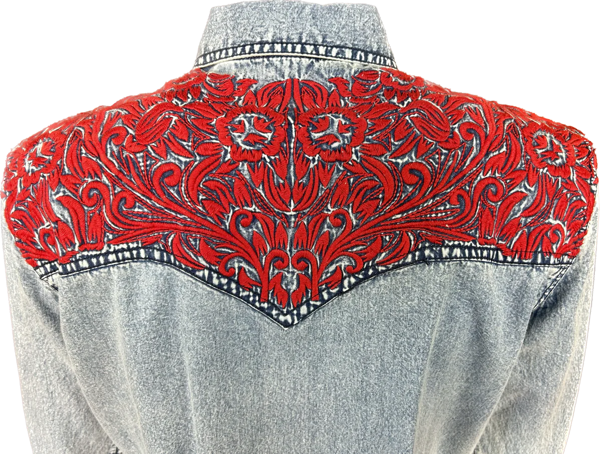 Rockmount Denim Dress with Red Tooled Embroidery Back