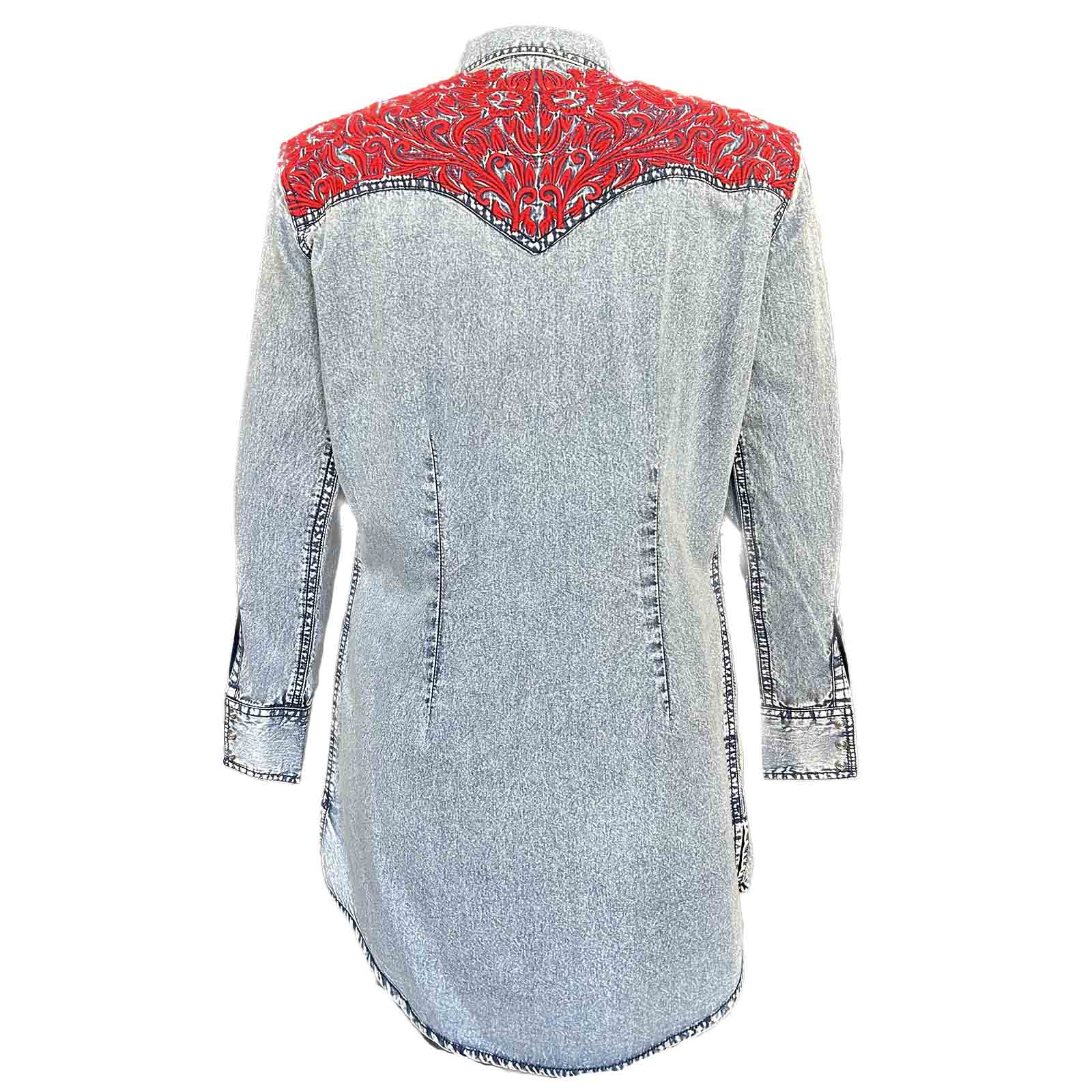 Rockmount Denim Dress with Red Tooled Embroidery Front