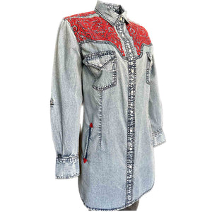 Rockmount Denim Dress with Red Tooled Embroidery Side View