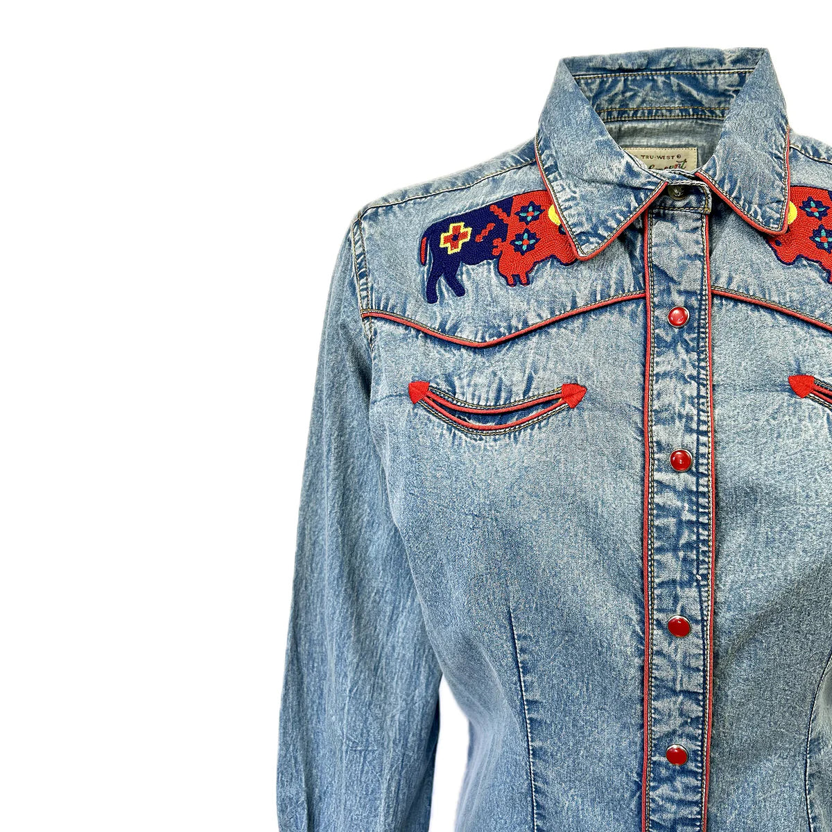 Rockmount Ranch Wear Ladies' Vintage Inspired Western Denim Shirt Bison Front