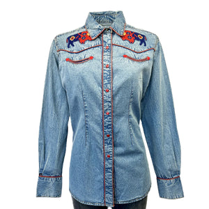 Rockmount Ranch Wear Ladies' Vintage Inspired Western Denim Shirt Bison Front