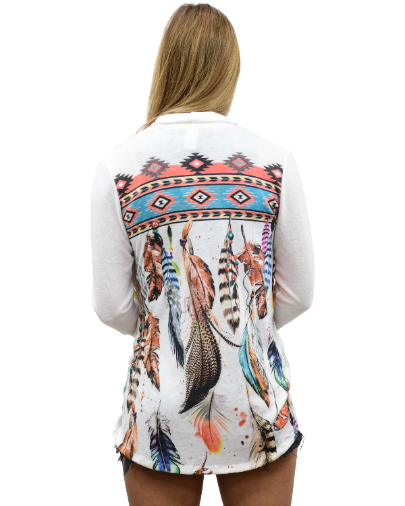 Liberty Wear Ladies' Cardigan Vibrant Feathers Back