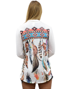 Liberty Wear Ladies' Cardigan Vibrant Feathers Back