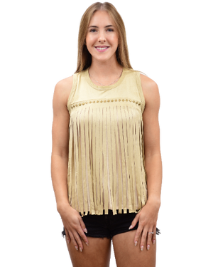 Liberty Wear Ladies' Fringe Tank Sand Front