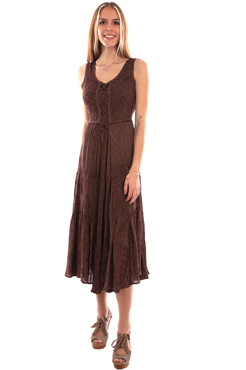 Women's Honey Creek Collection Dress: Tier Panels With Scrolling Tie Dye and Rust