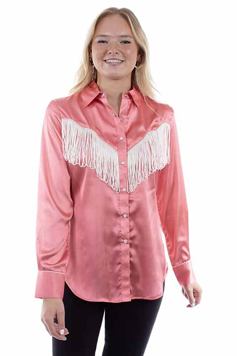 Scully Ladies' Honey Creek Retro Fringe Shirt Pink