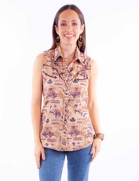 Scully Ladies' Honey Creek Western Print Shirt Front