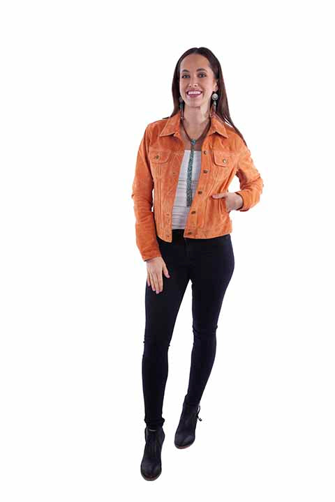 Scully Women's Suede Jean Jacket Mandarin Front View