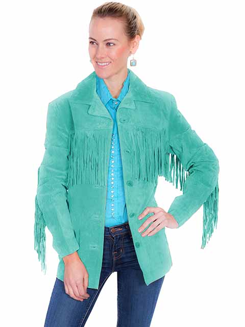 Scully Women's Suede Jacket with Fringe Cinnamon Front 