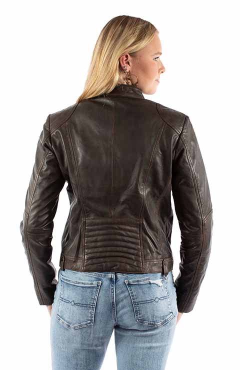 Scully Ladies' Motorcycle Jacket Vintage Lamb Brown Back