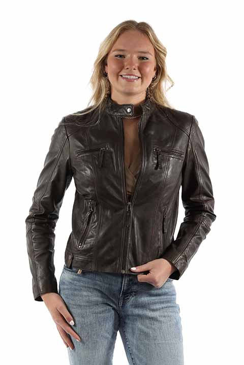 Scully Ladies' Motorcycle Jacket Vintage Lamb Black Front