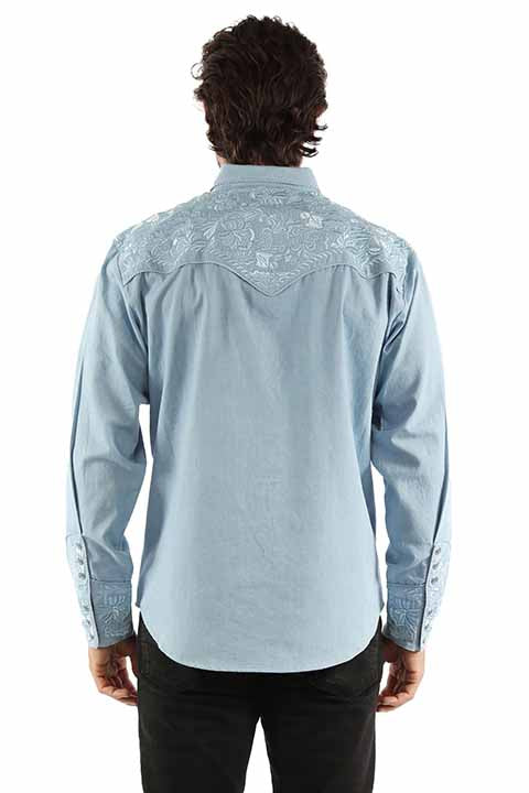 Scully Men's Gunfighter Embroidered Shirt Light Blue Back