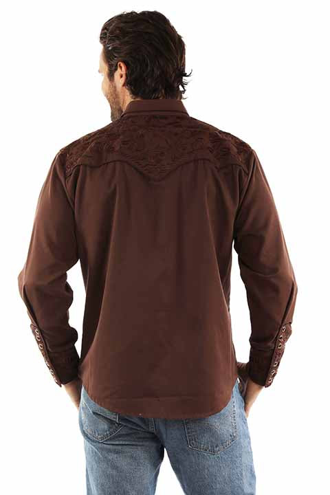 Scully Men's Gunfighter Embroidered Shirt Mocha Front