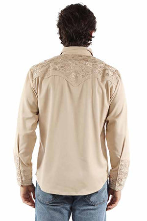 Scully Men's Gunfighter Embroidered Shirt Sand Back