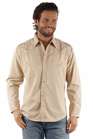 Scully Men's Gunfighter Embroidered Shirt Sand Front