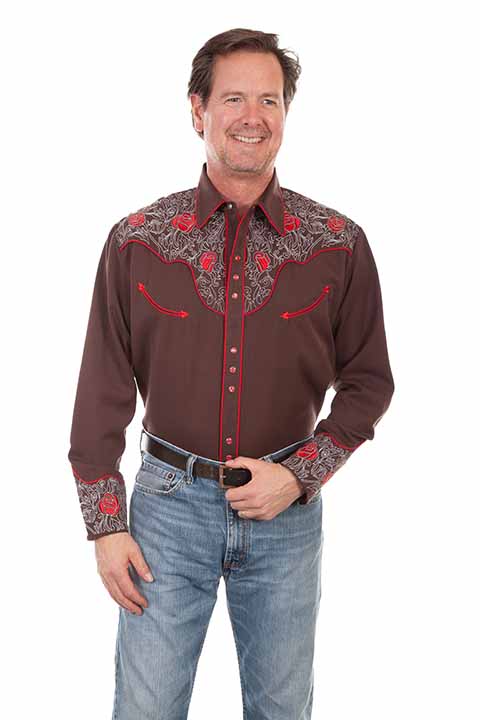 Vintage Inspired Western Shirt: Scully Men's Red Roses and Pick Stitch ...