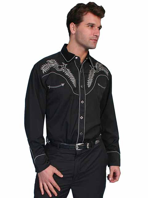 Scully Men's Vintage Inspired Bootstitch Shirt Black Front