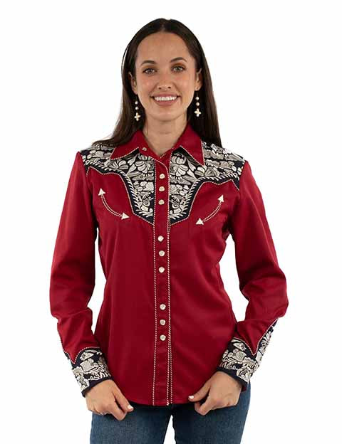 Scully Ladies' Vintage Western Gunfighter Shirt Red White Blue Front