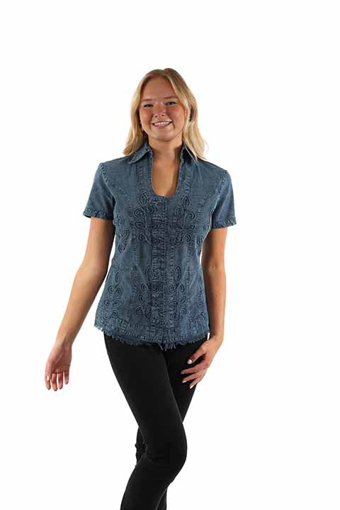Scully Cantina Collection Women's Short Sleeve Button Front Brick