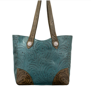 American West Handbag Annie's Secret Collection: Leather Zip Top Tote, Western Tooled