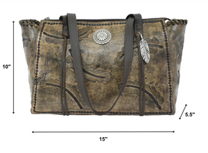 American West Sacred Bird Collection Zip Top Shoulder Tote Distressed Charcoal