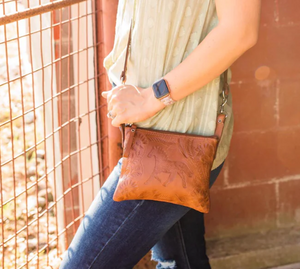 American West Handbag Hitchin' Post Crossbody Trail Rider Natural Tan Front