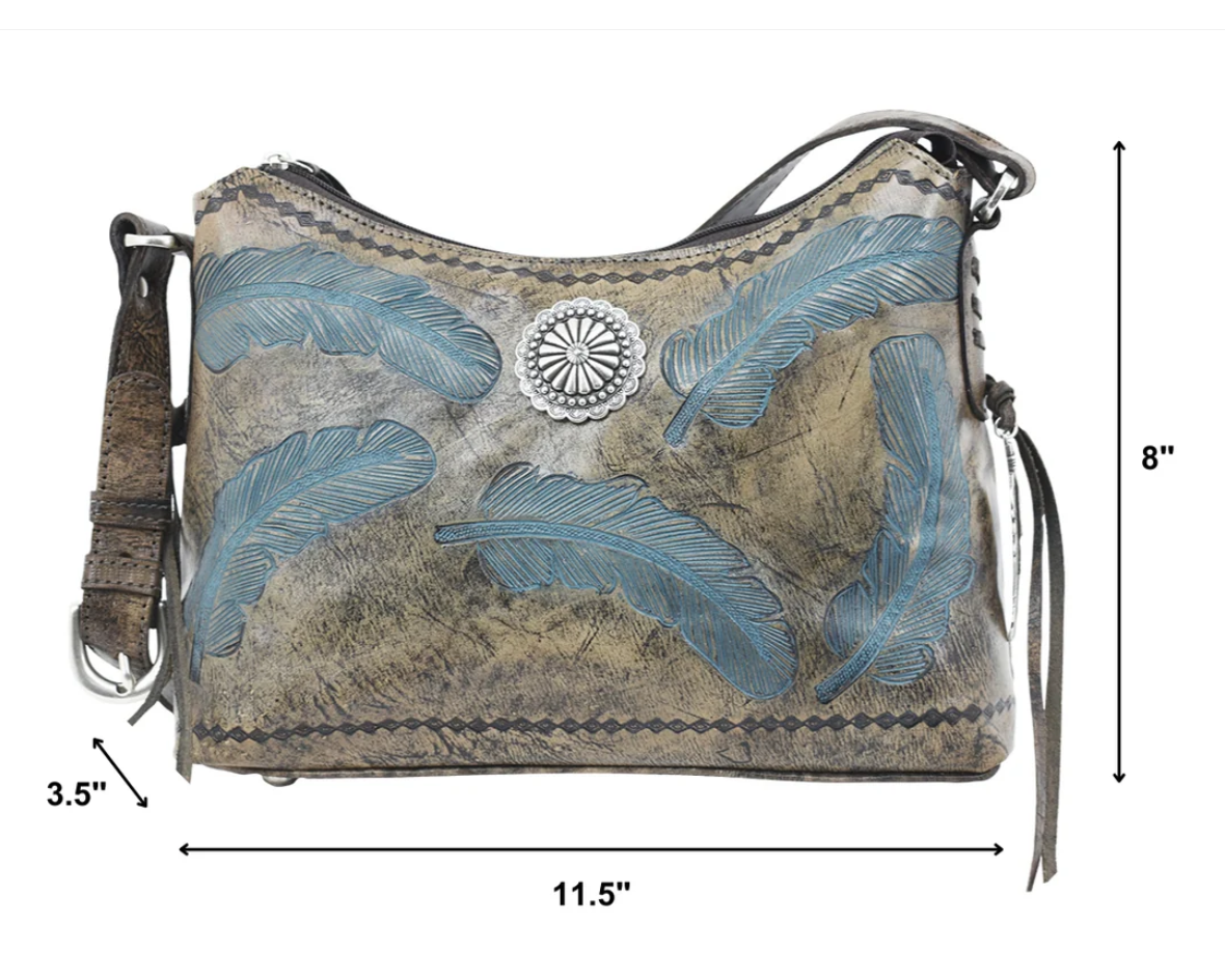 American West Sacred Bird Collection Zip Top Shoulder Dirstressed Charcoal and Light Turquoise