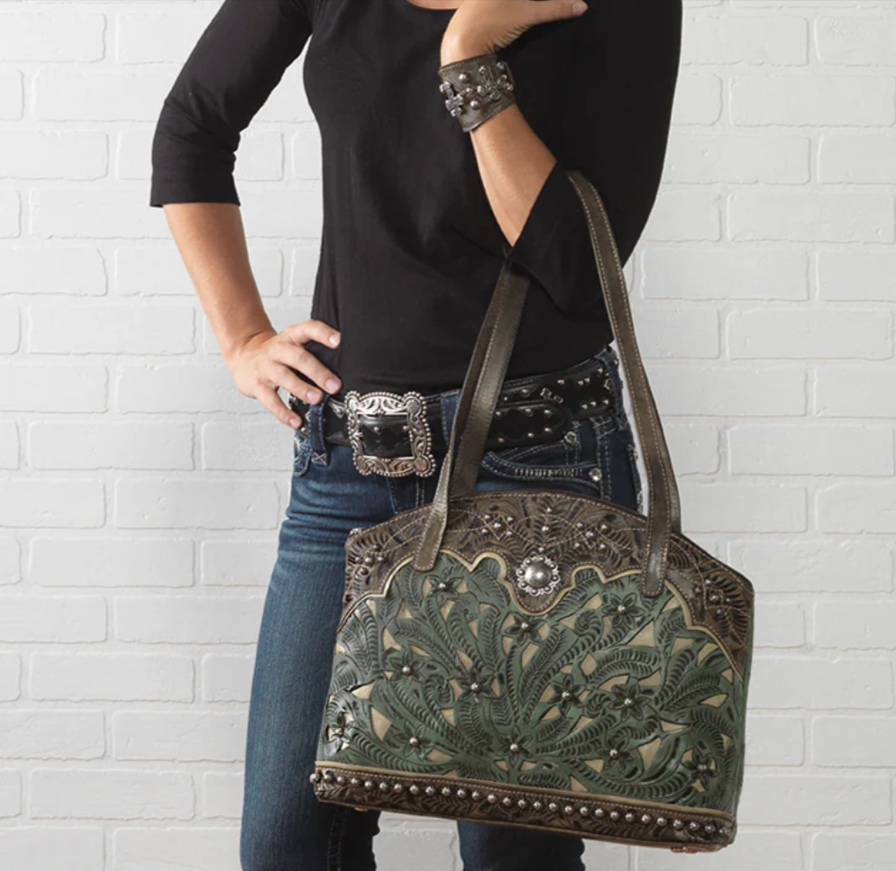 American West Handbag Annie's Secret Collection: Concealed Carry Leather Half Moon Tote