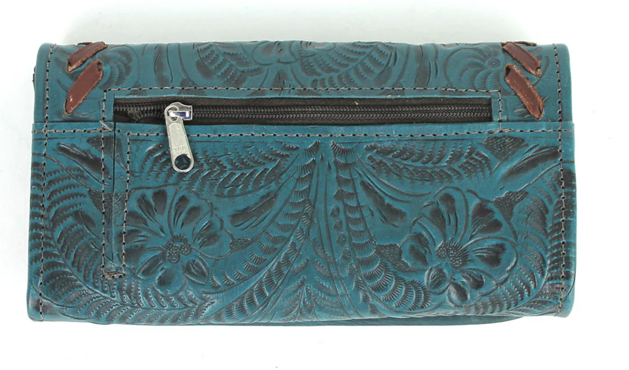 American West Lariats & Lace Tri-Fold Wallet Back Dark Turquoise