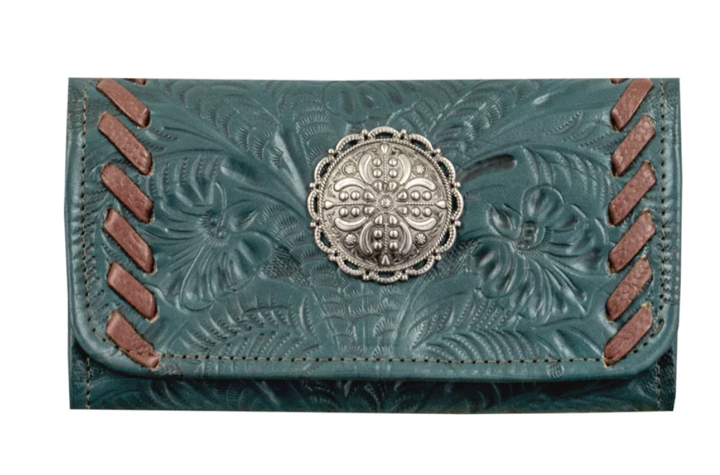 American West Lariats & Lace Tri-Fold Wallet Dark Turquoise