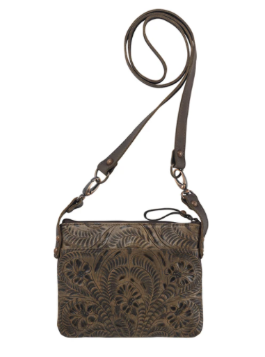 American West Handbag Hitchin' Post Crossbody Trail Rider Distressed Charcoal Brown Back