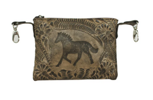 American West Handbag Hitchin' Post Crossbody Trail Rider Distressed Charcoal Brown Front