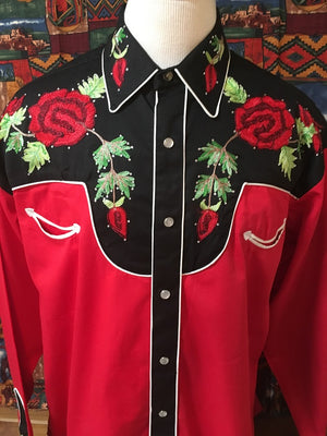 Vintage Inspired Western Shirt Mens Rockmount Nashville Rose Red Front S-2XL