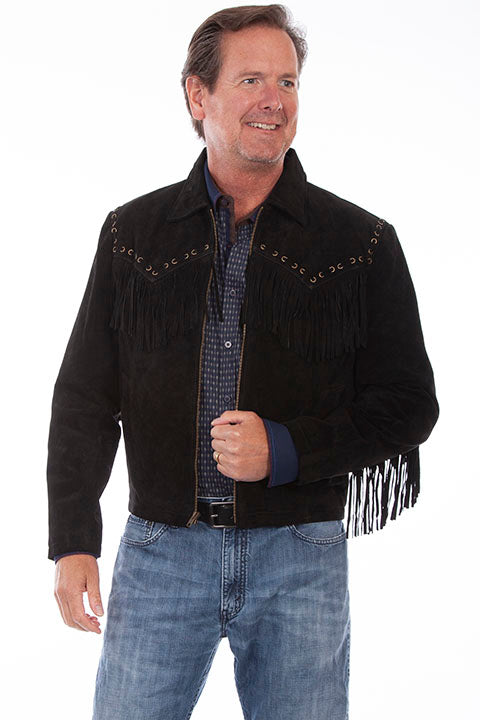 Men's Leather Jacket Collection: Scully Western Fringe Suede Zip Front