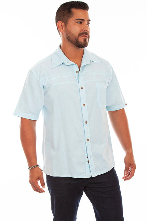 Men's Farthest Point Collection Shirt: Short Sleeve Palm Trees Aqua ...