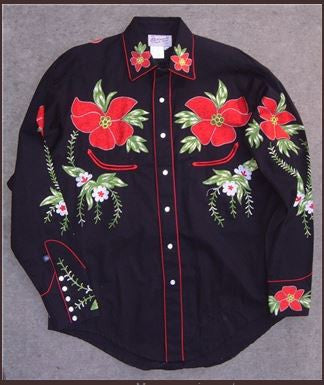 Vintage Inspired Western Mens Shirt Rockmount Hawaiian Hibiscus Front